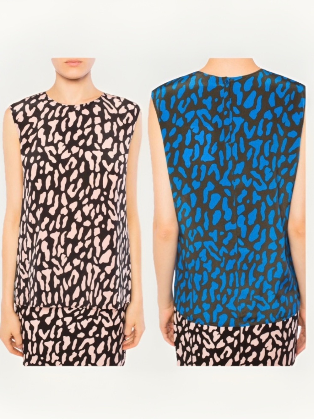 DVF Silk Leopard Shell Top Animal Print Sleeveless L